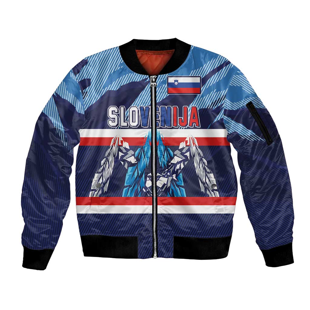 Custom Slovenia Sport Fan Jersey Sleeve Zip Bomber Jacket Broken Ice Style Patterns - Wonder Print Shop