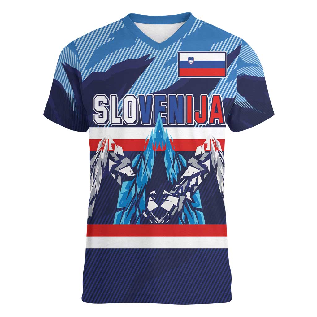 Custom Slovenia Sport Fan Jersey Women V-Neck T-Shirt Broken Ice Style Patterns - Wonder Print Shop