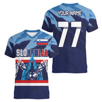 Custom Slovenia Sport Fan Jersey Women V-Neck T-Shirt Broken Ice Style Patterns - Wonder Print Shop