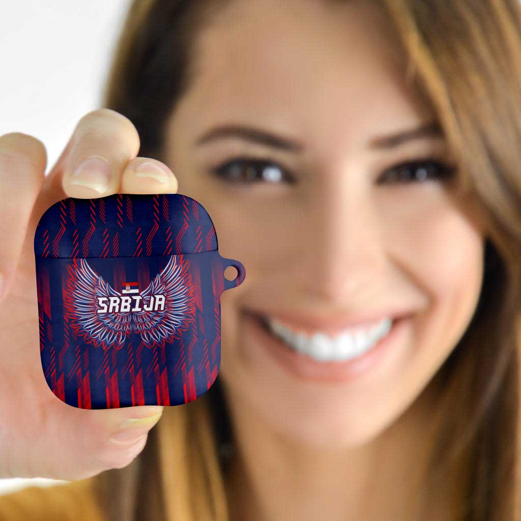 Serbia Sport Fan Jersey AirPods Case Eagle Wings with Sporty Stripes Style - Wonder Print Shop