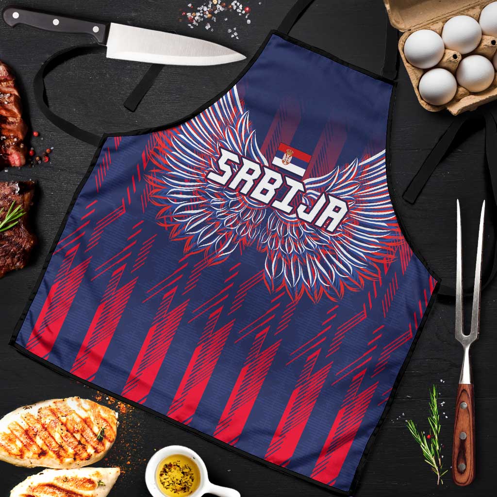 Serbia Sport Fan Jersey Apron Eagle Wings with Sporty Stripes Style - Wonder Print Shop