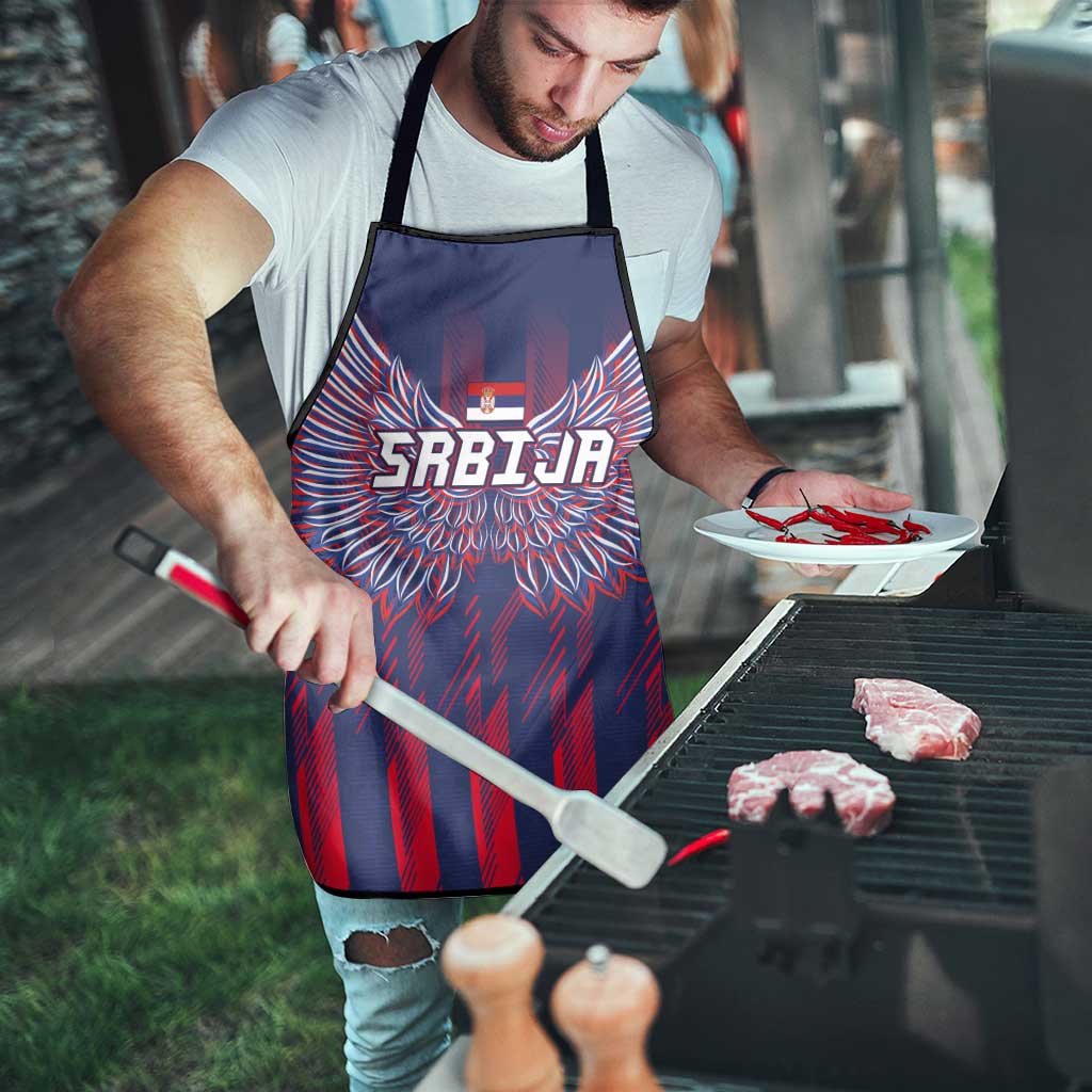 Serbia Sport Fan Jersey Apron Eagle Wings with Sporty Stripes Style - Wonder Print Shop