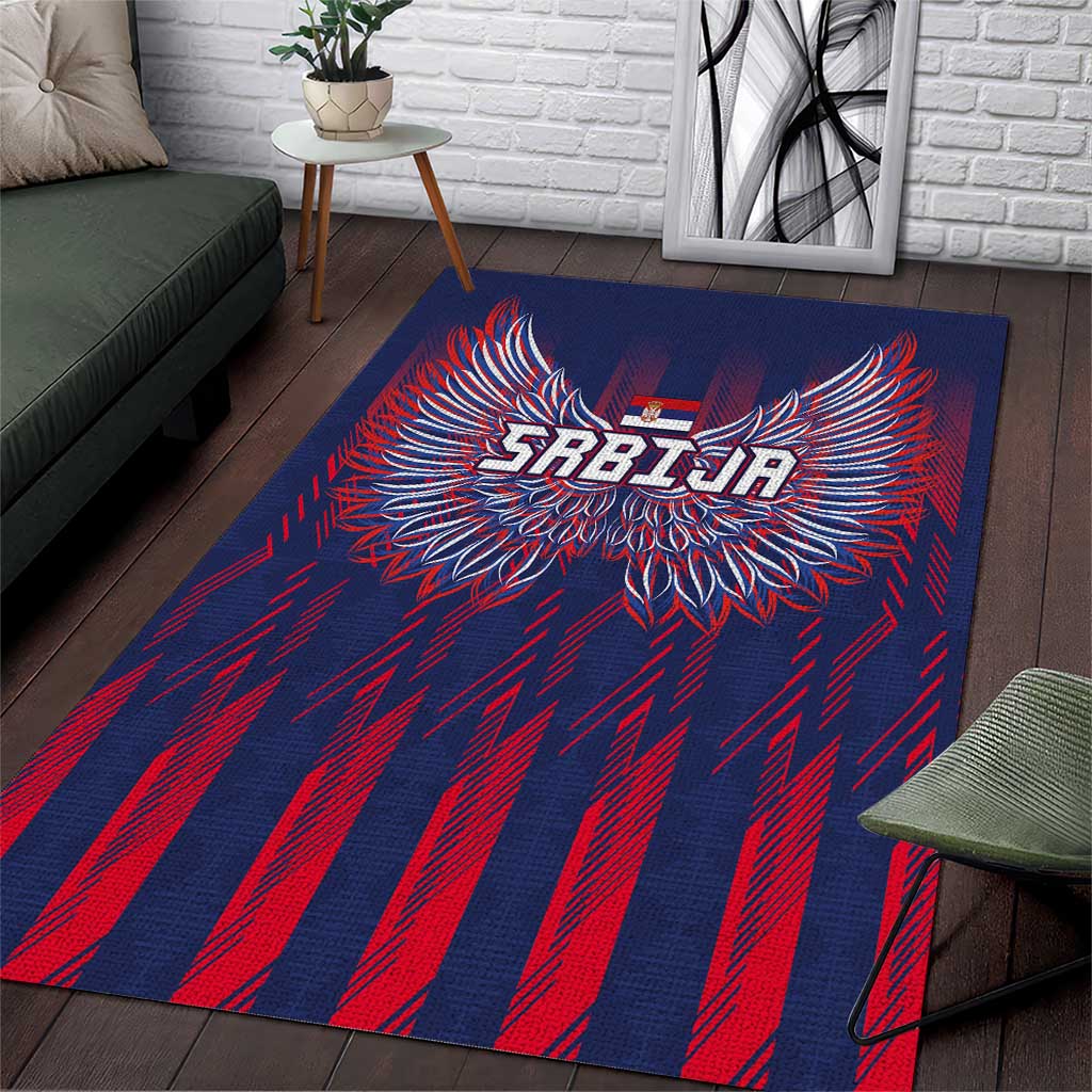 Serbia Sport Fan Jersey Area Rug Eagle Wings with Sporty Stripes Style - Wonder Print Shop
