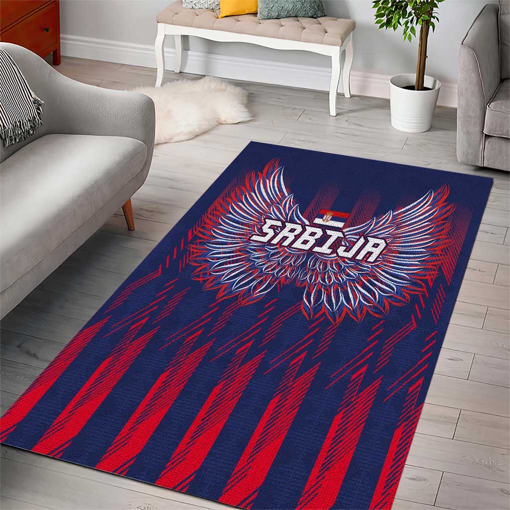 Serbia Sport Fan Jersey Area Rug Eagle Wings with Sporty Stripes Style - Wonder Print Shop