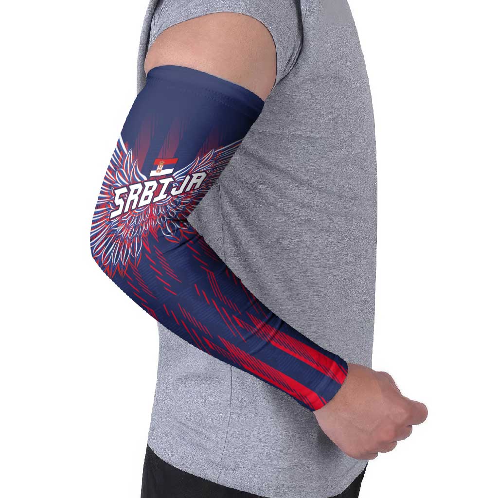 Serbia Sport Fan Jersey Arm Sleeves Eagle Wings with Sporty Stripes Style - Wonder Print Shop