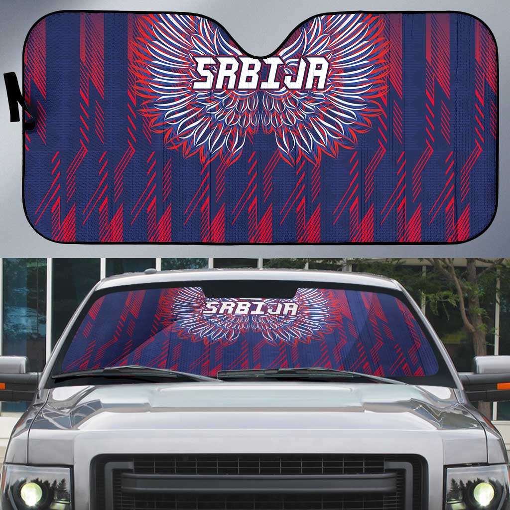 Serbia Sport Fan Jersey Auto Sun Shade Eagle Wings with Sporty Stripes Style - Wonder Print Shop