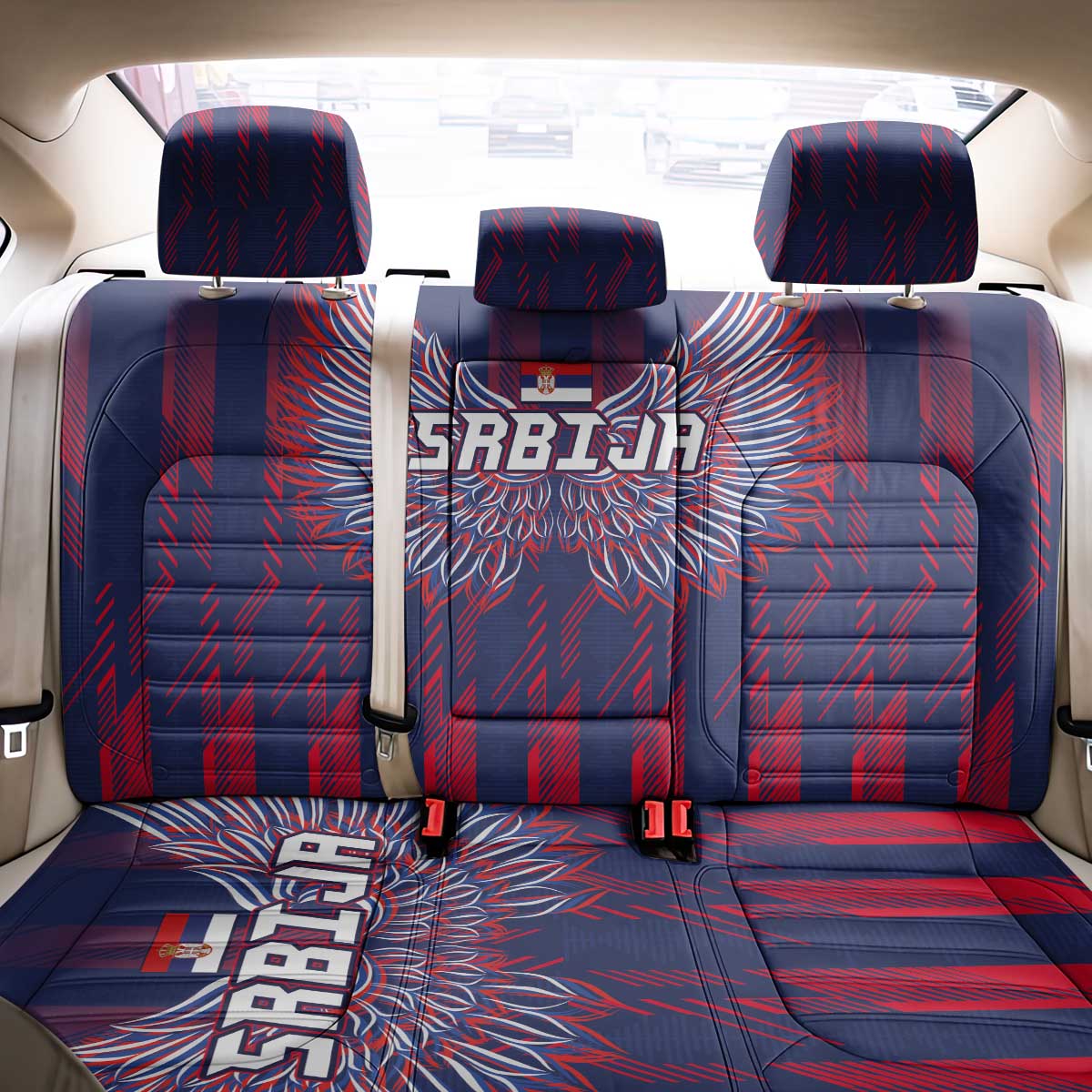 Serbia Sport Fan Jersey Back Car Seat Cover Eagle Wings with Sporty Stripes Style - Wonder Print Shop