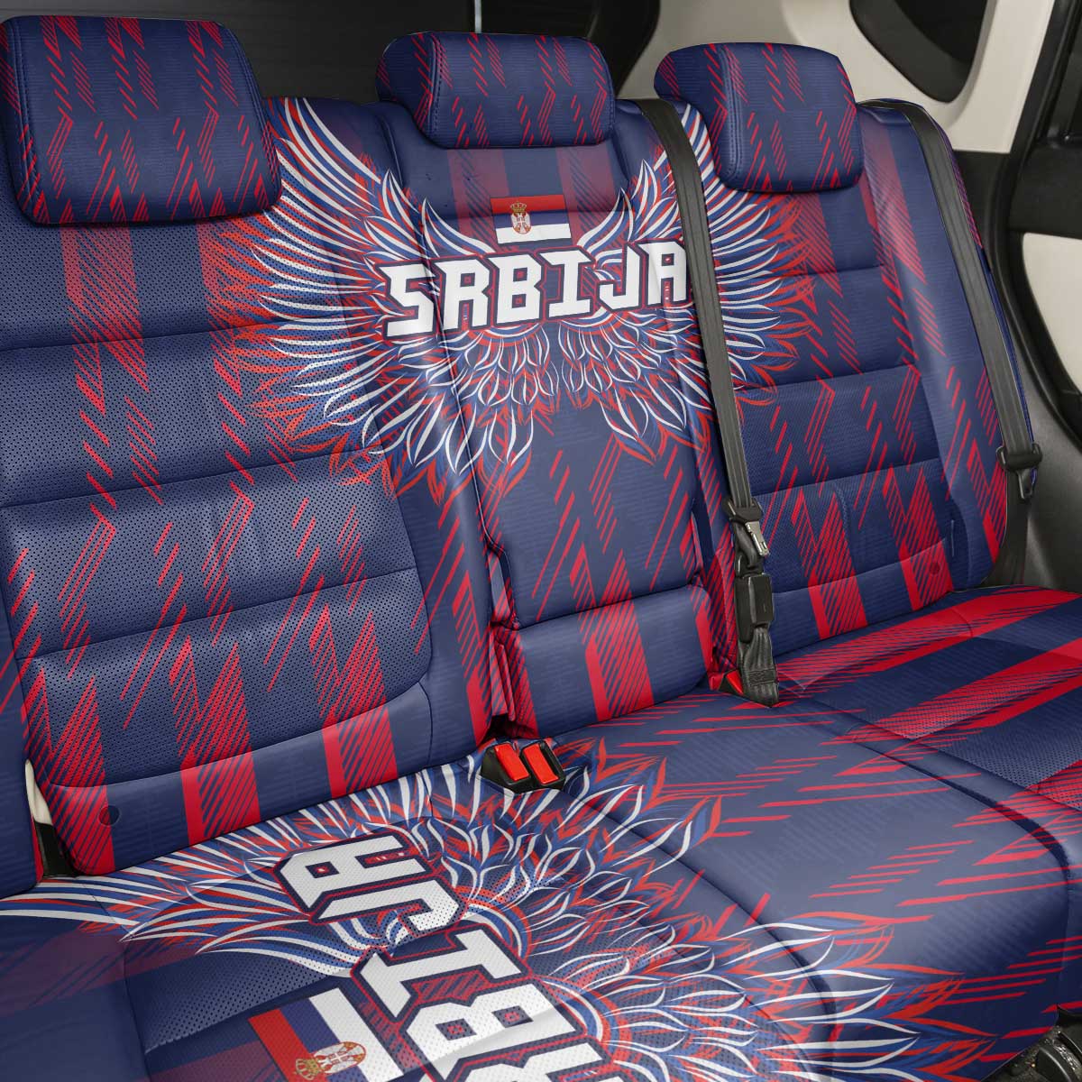 Serbia Sport Fan Jersey Back Car Seat Cover Eagle Wings with Sporty Stripes Style - Wonder Print Shop