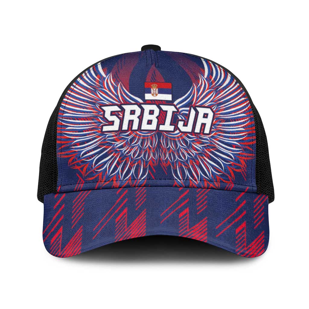 Serbia Sport Fan Jersey Baseball Net Cap Eagle Wings with Sporty Stripes Style - Wonder Print Shop