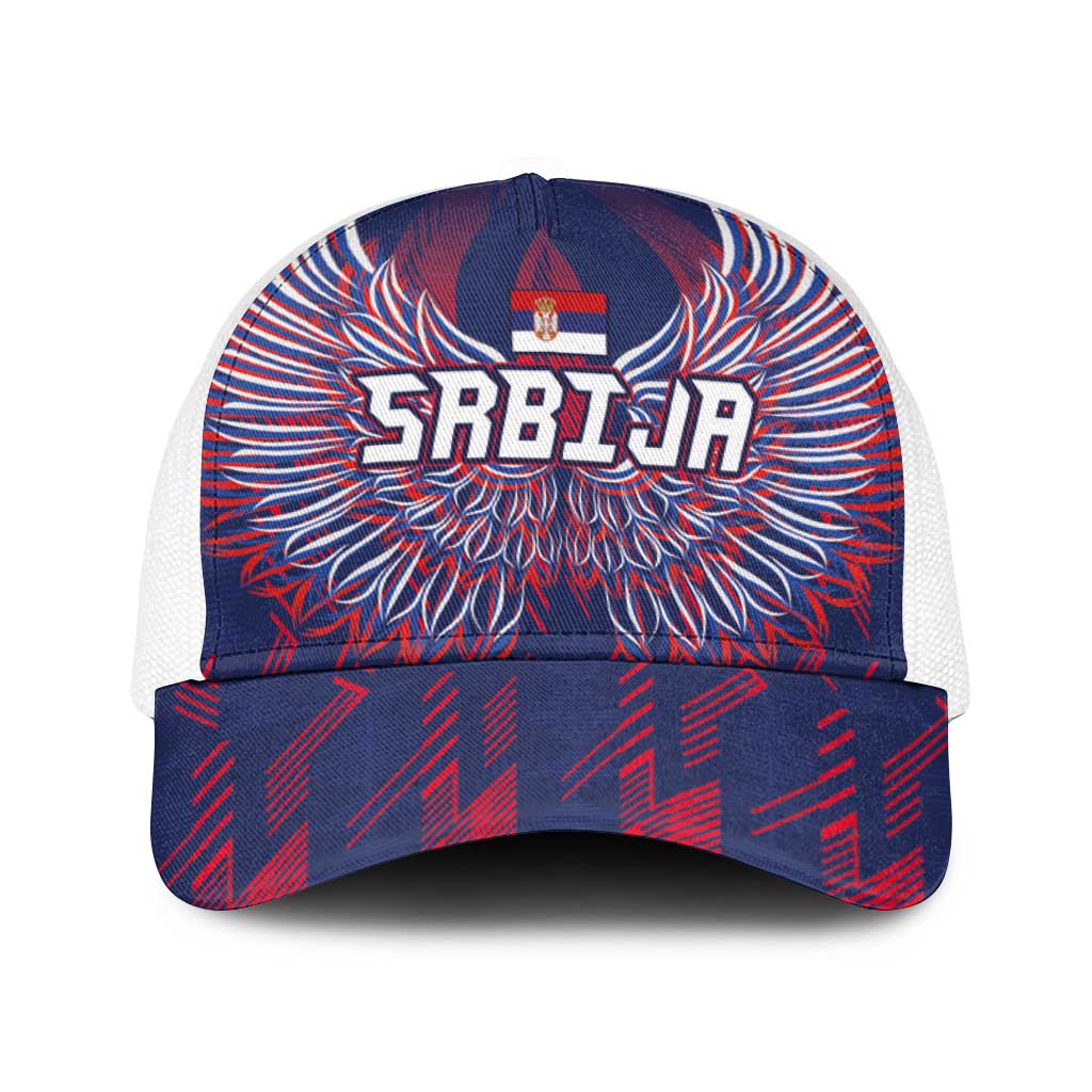 Serbia Sport Fan Jersey Baseball Net Cap Eagle Wings with Sporty Stripes Style - Wonder Print Shop