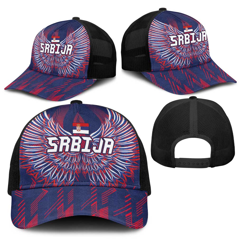 Serbia Sport Fan Jersey Baseball Net Cap Eagle Wings with Sporty Stripes Style - Wonder Print Shop