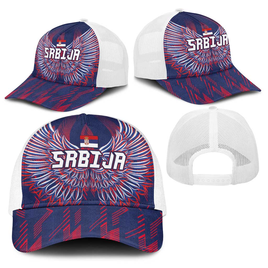 Serbia Sport Fan Jersey Baseball Net Cap Eagle Wings with Sporty Stripes Style - Wonder Print Shop
