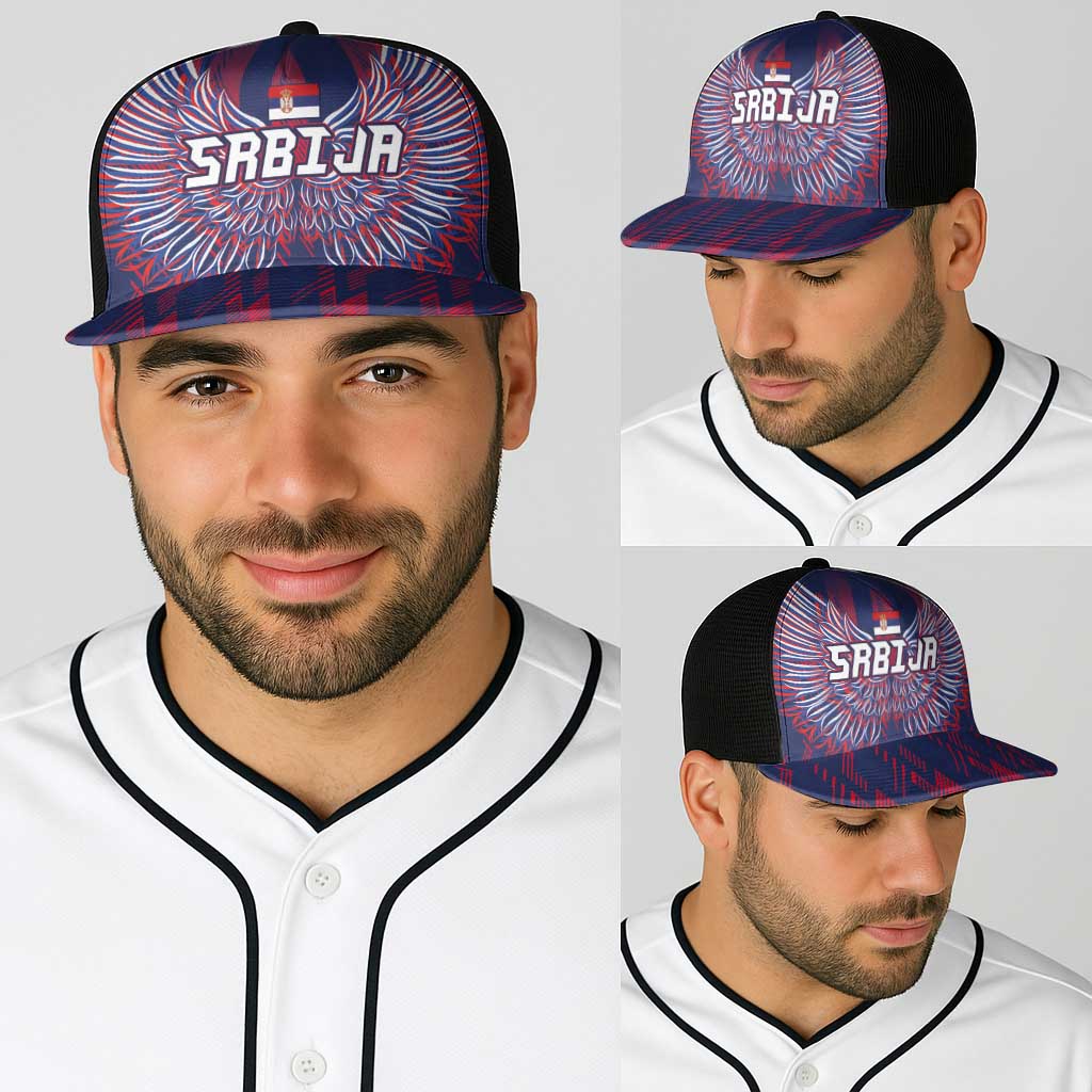 Serbia Sport Fan Jersey Baseball Net Cap Eagle Wings with Sporty Stripes Style - Wonder Print Shop