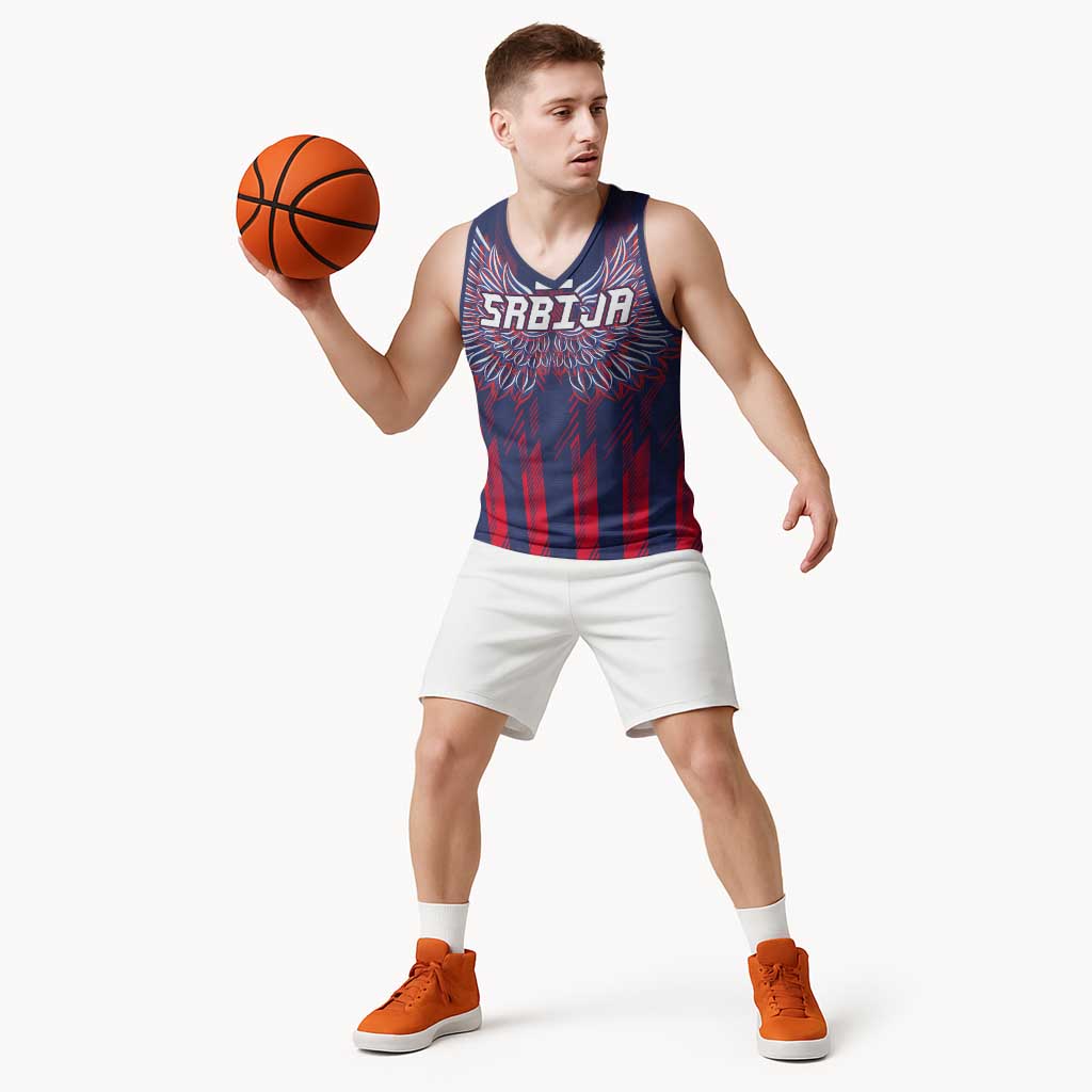 Custom Serbia Sport Fan Jersey Basketball Jersey Eagle Wings with Sporty Stripes Style - Wonder Print Shop