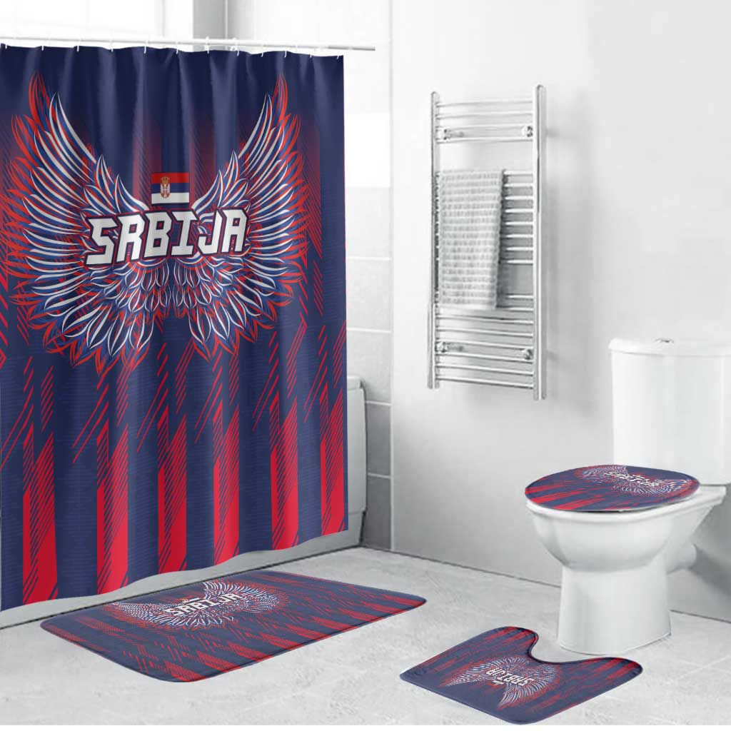 Serbia Sport Fan Jersey Bathroom Set Eagle Wings with Sporty Stripes Style - Wonder Print Shop