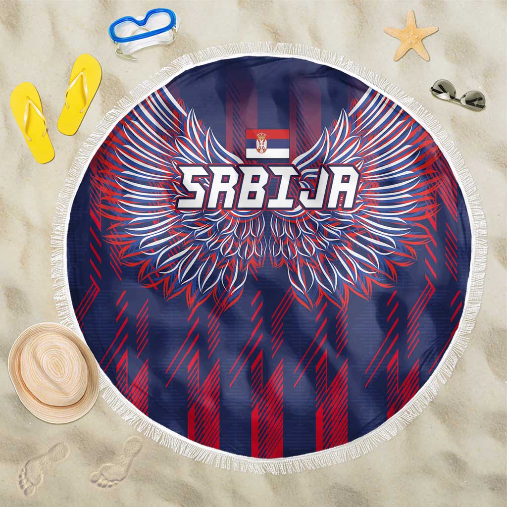 Serbia Sport Fan Jersey Beach Blanket Eagle Wings with Sporty Stripes Style - Wonder Print Shop