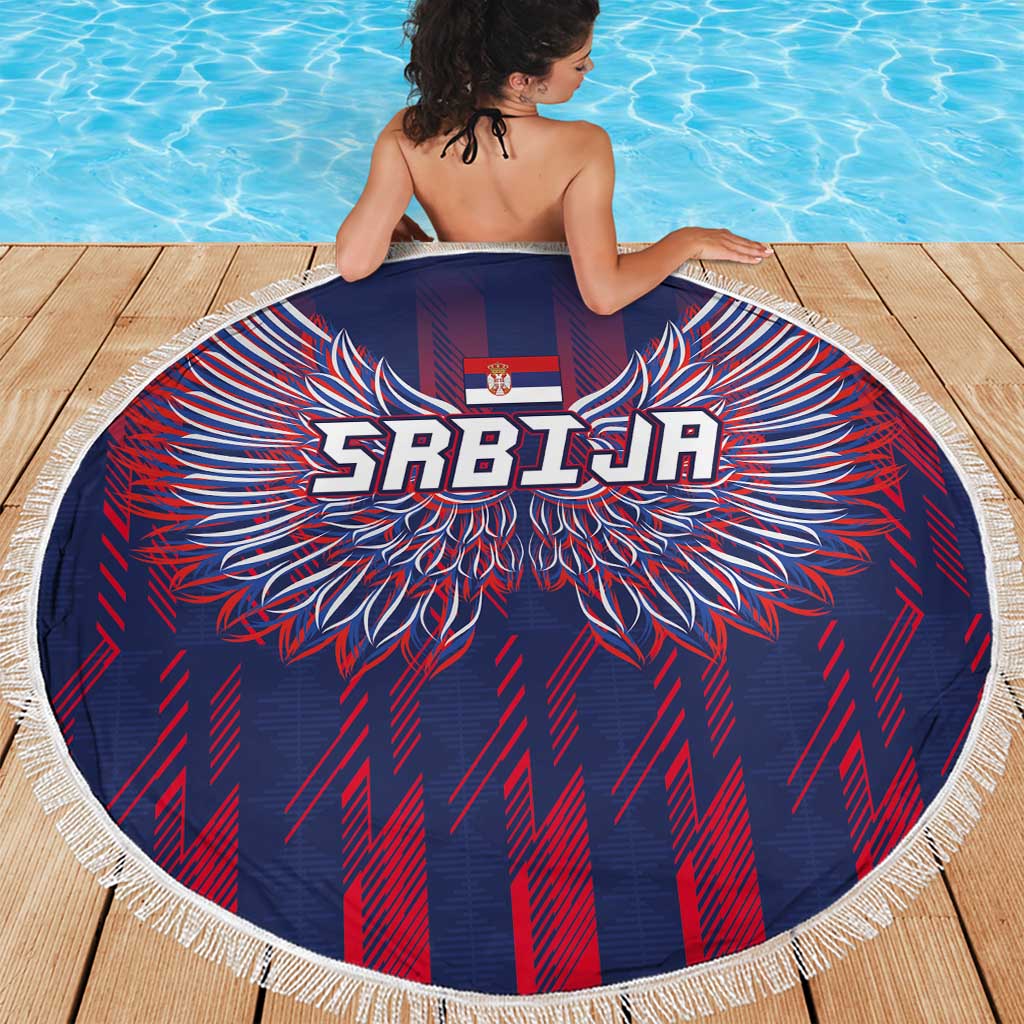 Serbia Sport Fan Jersey Beach Blanket Eagle Wings with Sporty Stripes Style - Wonder Print Shop