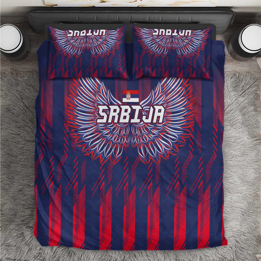 Serbia Sport Fan Jersey Bedding Set Eagle Wings with Sporty Stripes Style - Wonder Print Shop