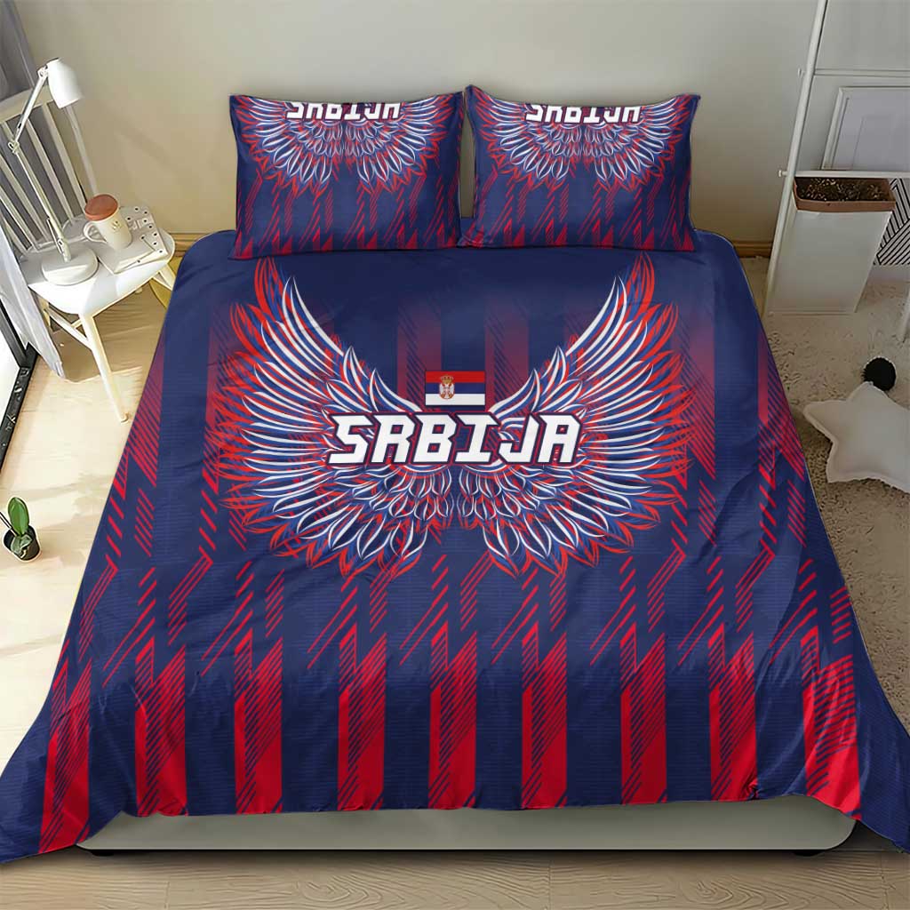 Serbia Sport Fan Jersey Bedding Set Eagle Wings with Sporty Stripes Style - Wonder Print Shop