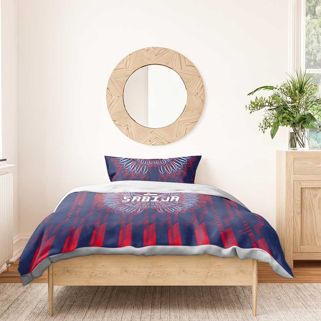 Serbia Sport Fan Jersey Bedding Set Eagle Wings with Sporty Stripes Style - Wonder Print Shop
