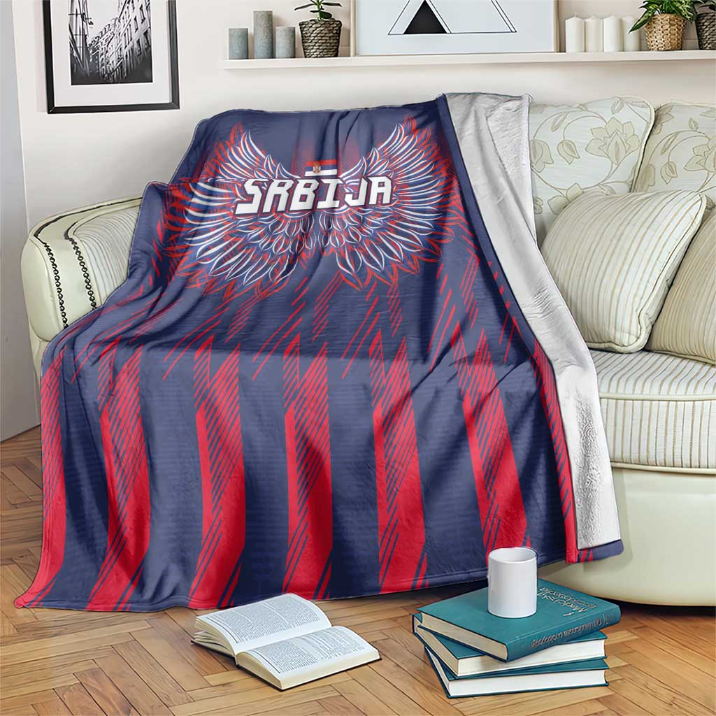 Serbia Sport Fan Jersey Blanket Eagle Wings with Sporty Stripes Style - Wonder Print Shop