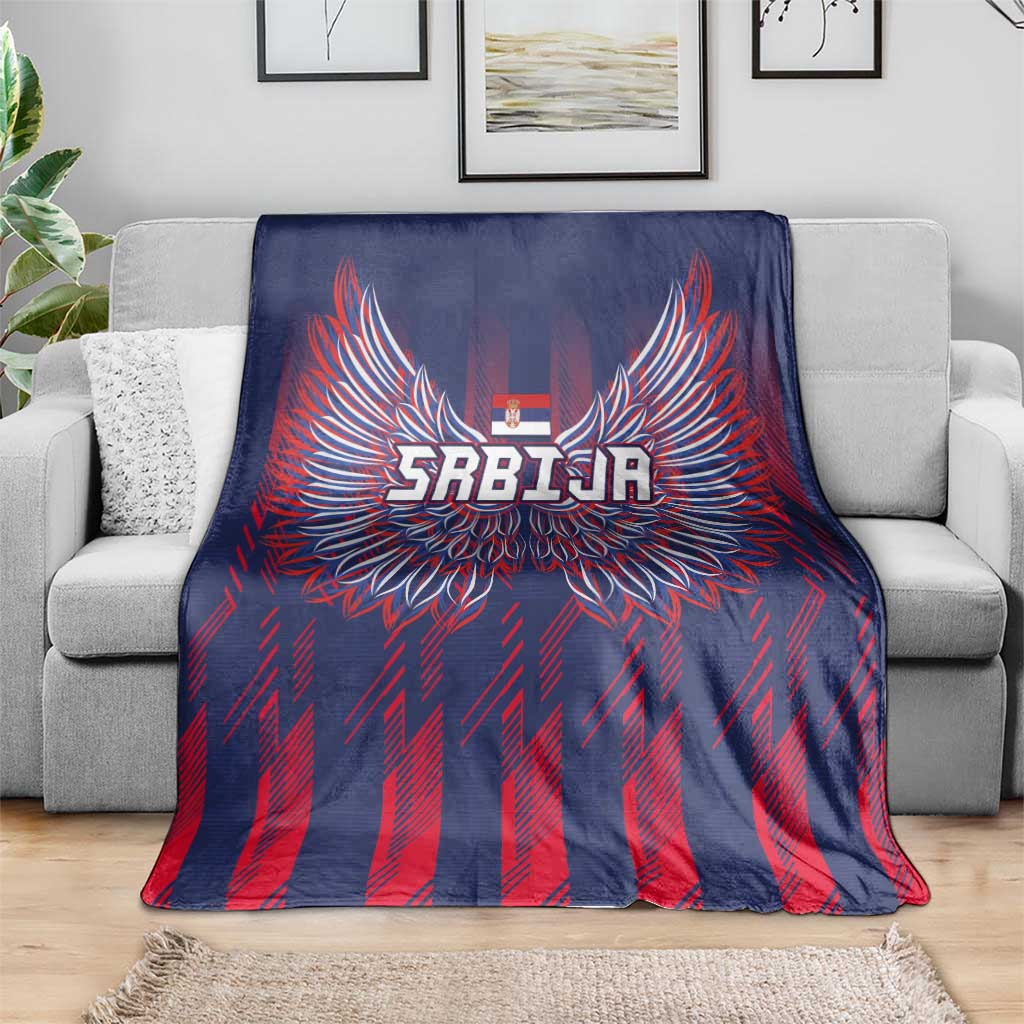 Serbia Sport Fan Jersey Blanket Eagle Wings with Sporty Stripes Style - Wonder Print Shop