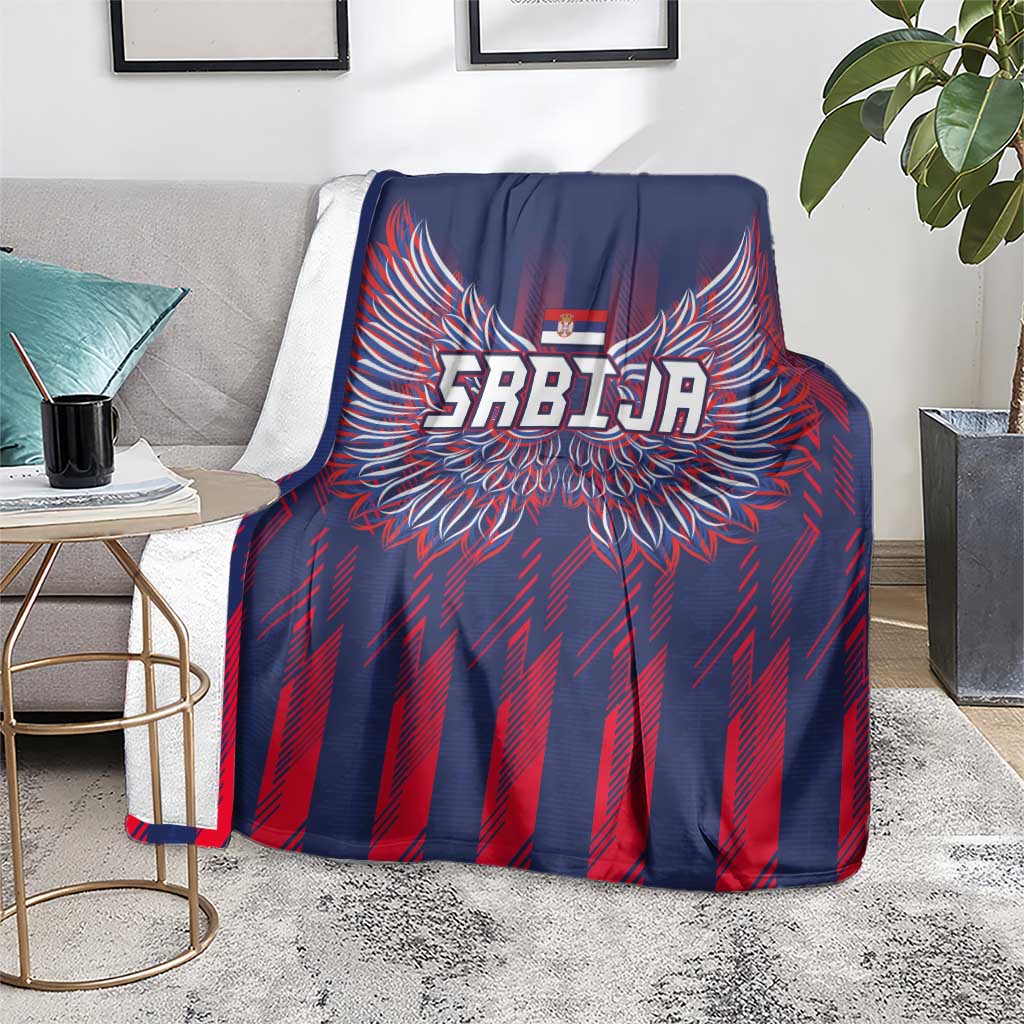 Serbia Sport Fan Jersey Blanket Eagle Wings with Sporty Stripes Style - Wonder Print Shop