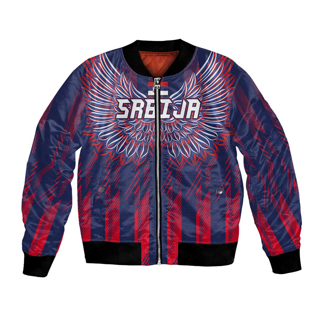 Custom Serbia Sport Fan Jersey Bomber Jacket Eagle Wings with Sporty Stripes Style - Wonder Print Shop