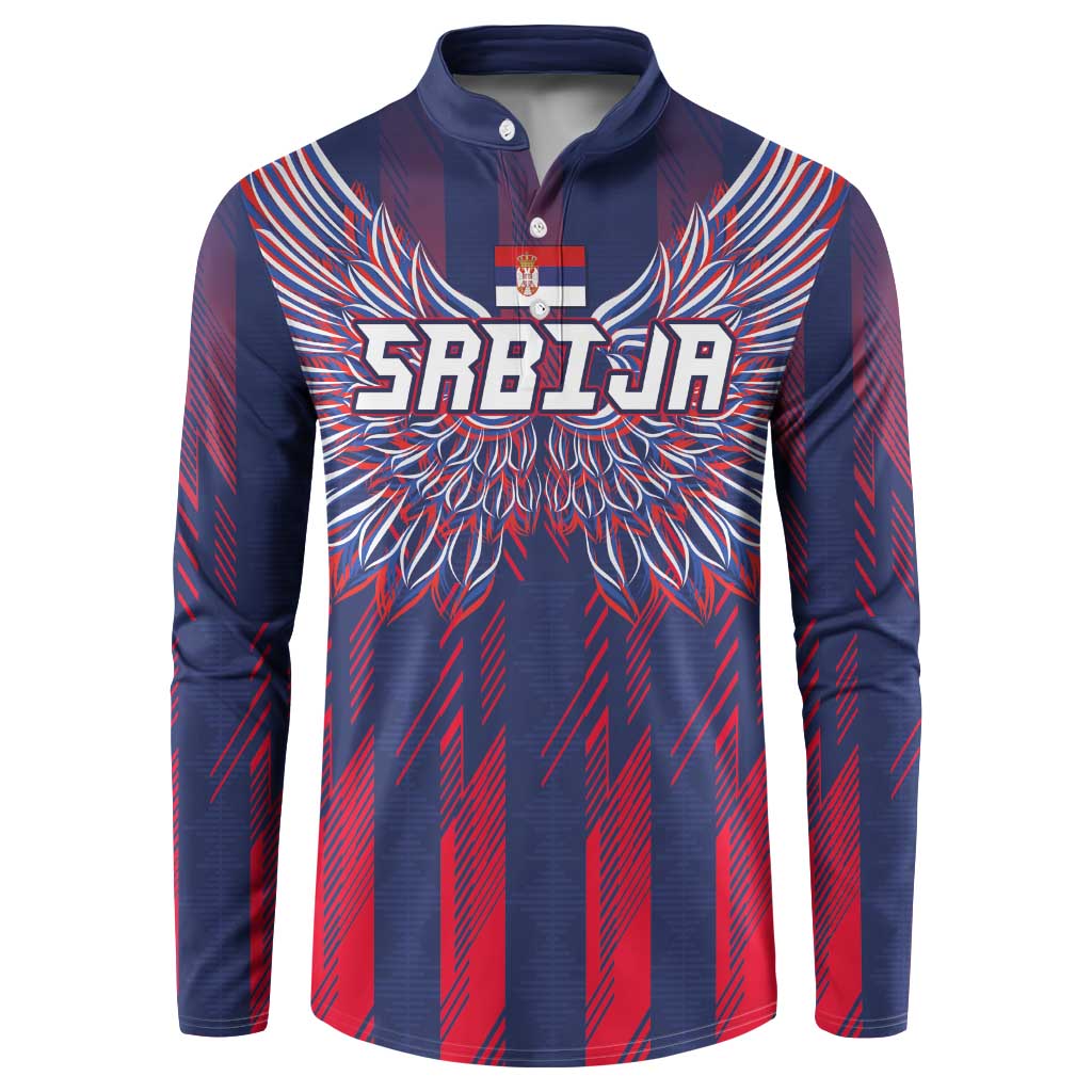 Custom Serbia Sport Fan Jersey Button Sweatshirt Eagle Wings with Sporty Stripes Style - Wonder Print Shop
