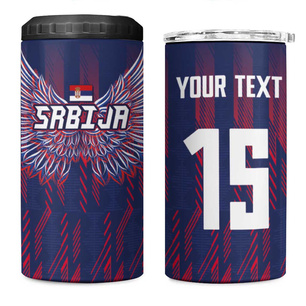 Custom Serbia Sport Fan Jersey 4 in 1 Can Cooler Tumbler Eagle Wings with Sporty Stripes Style - Wonder Print Shop