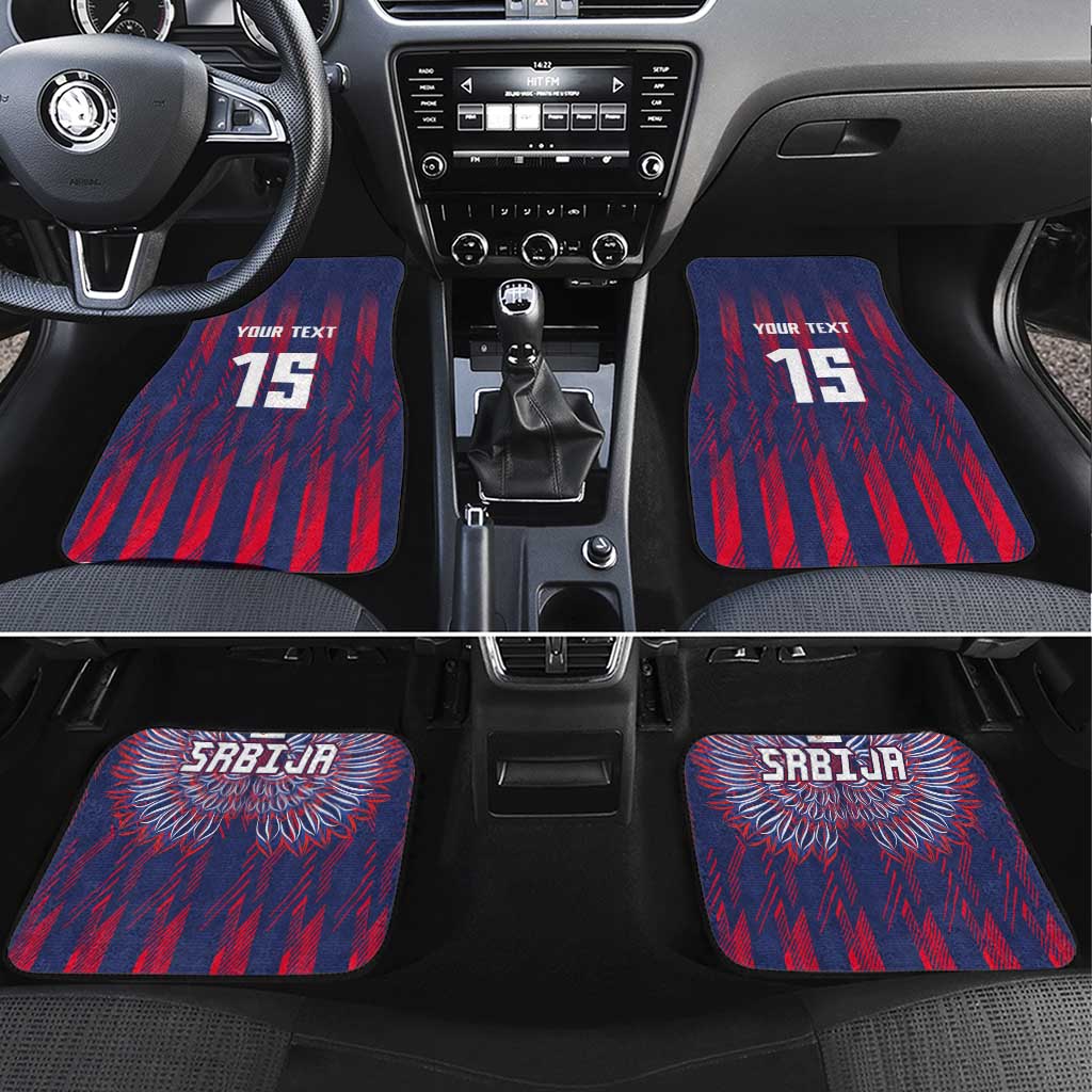 Serbia Sport Fan Jersey Car Mats Eagle Wings with Sporty Stripes Style - Wonder Print Shop