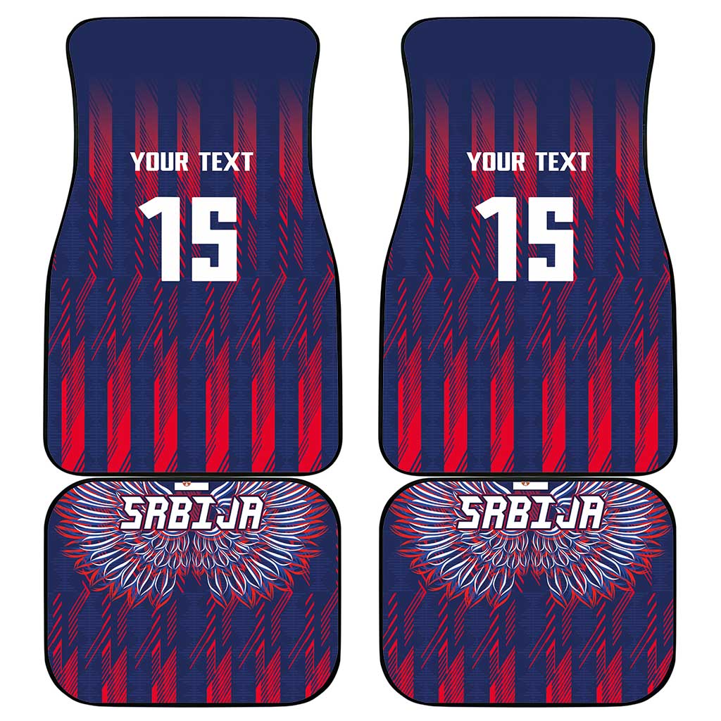 Serbia Sport Fan Jersey Car Mats Eagle Wings with Sporty Stripes Style - Wonder Print Shop