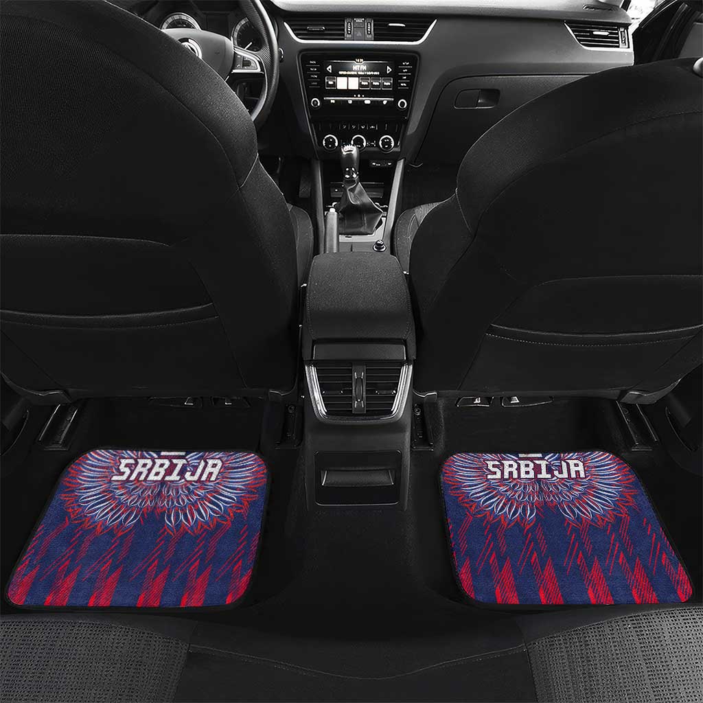 Serbia Sport Fan Jersey Car Mats Eagle Wings with Sporty Stripes Style - Wonder Print Shop