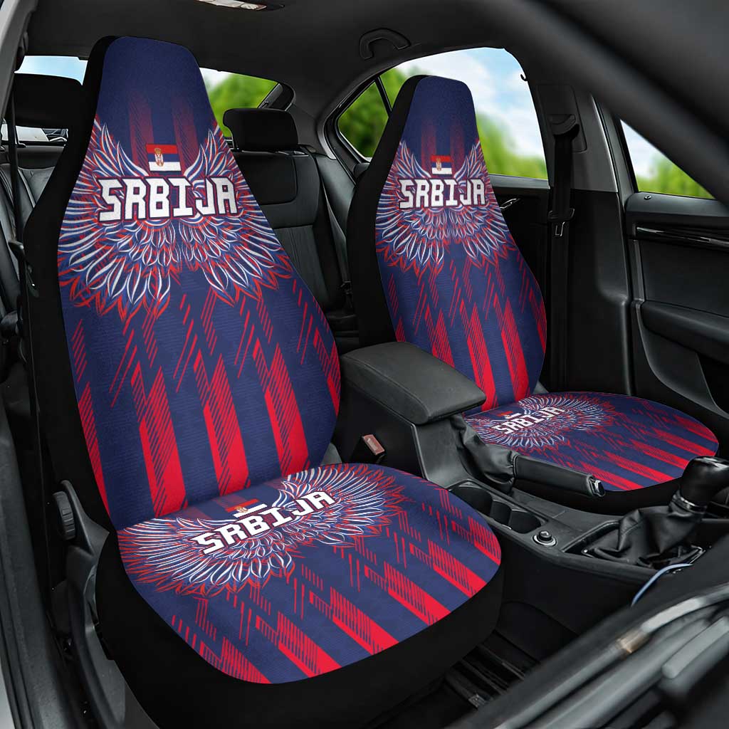 Serbia Sport Fan Jersey Car Seat Cover Eagle Wings with Sporty Stripes Style - Wonder Print Shop