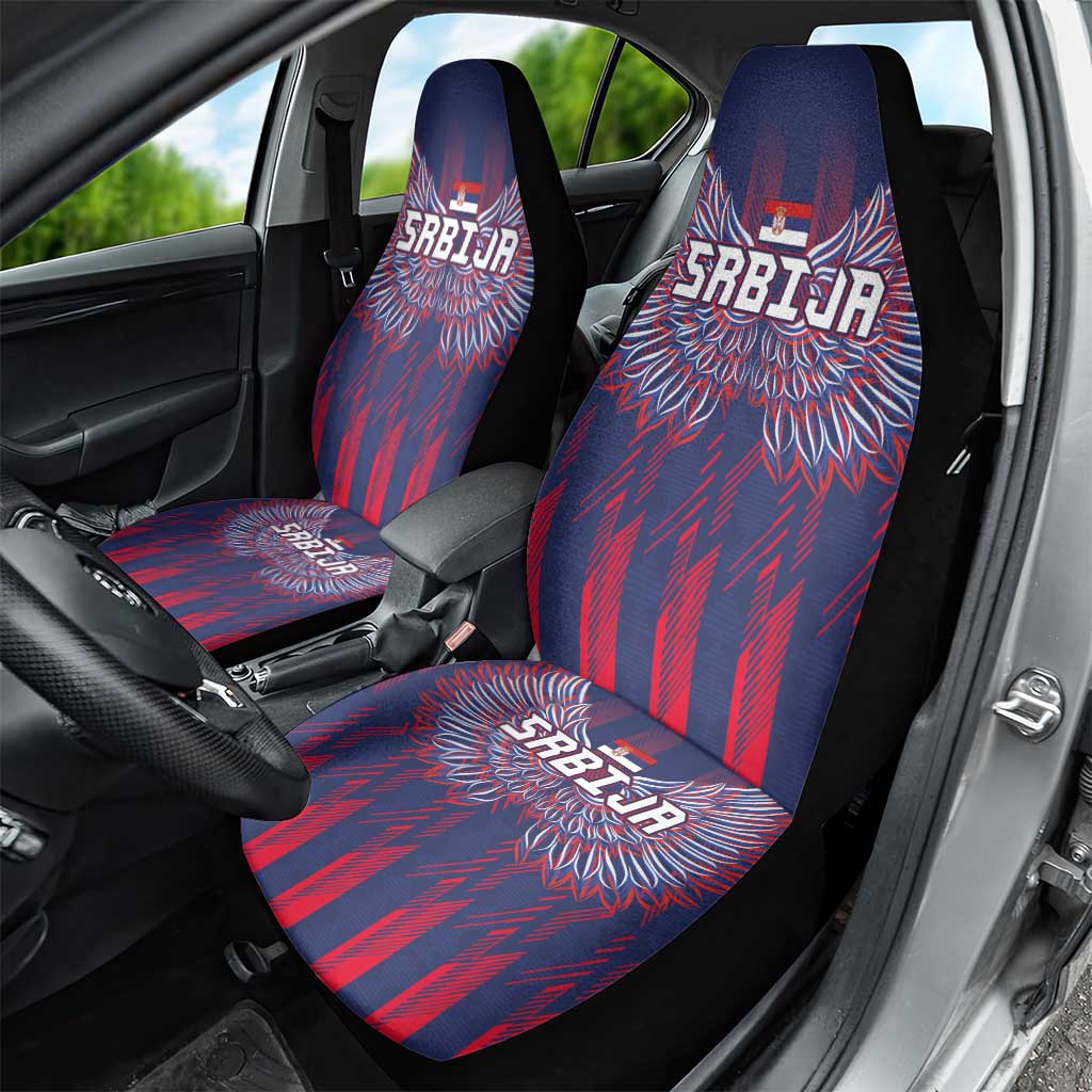 Serbia Sport Fan Jersey Car Seat Cover Eagle Wings with Sporty Stripes Style - Wonder Print Shop