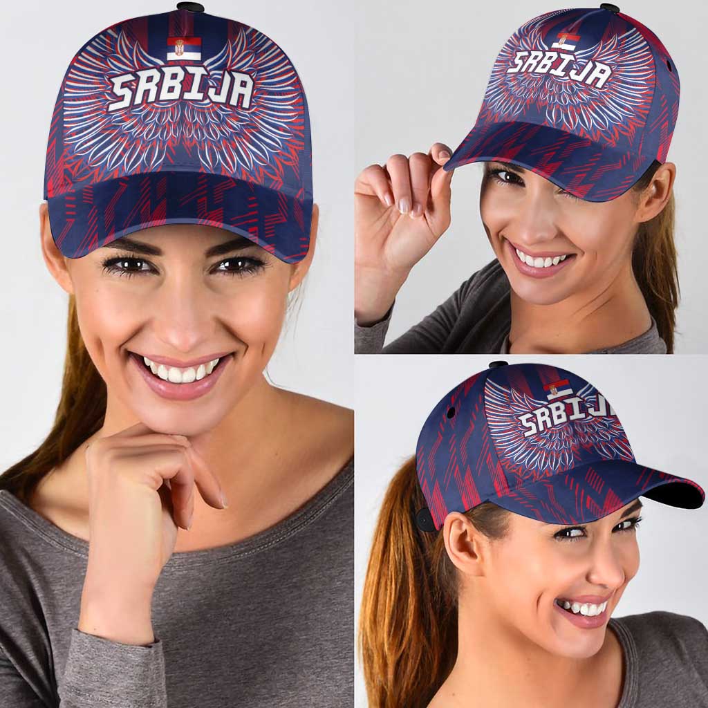 Serbia Sport Fan Jersey Classic Cap Eagle Wings with Sporty Stripes Style - Wonder Print Shop