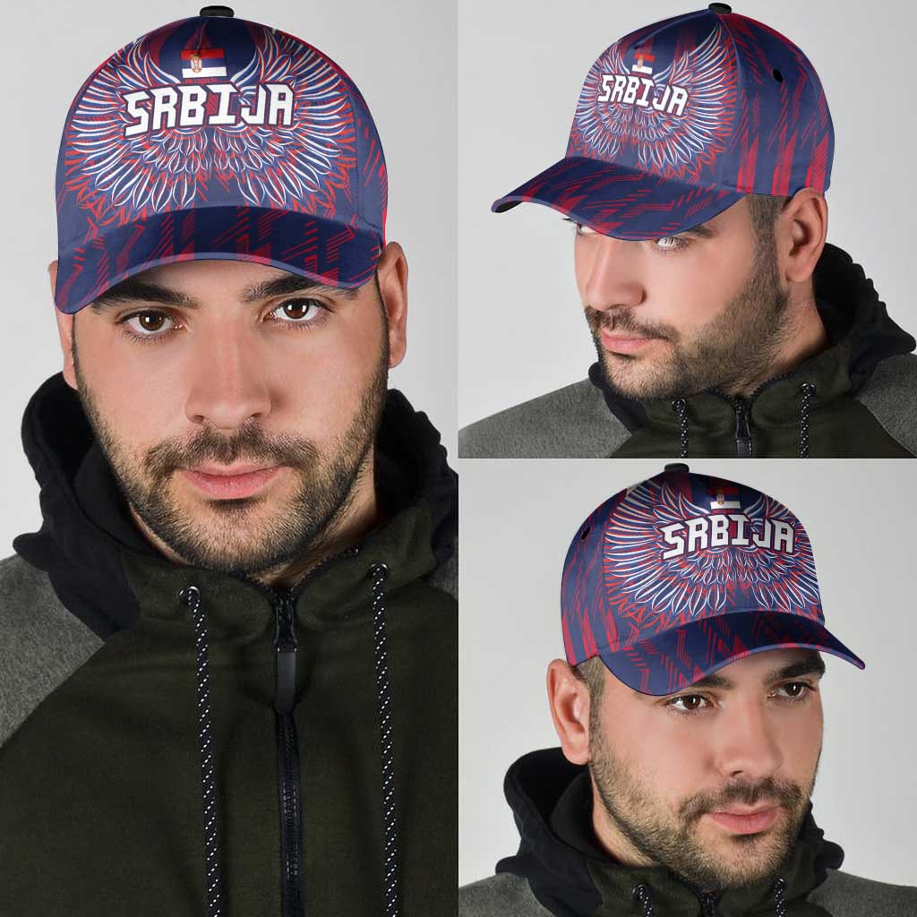 Serbia Sport Fan Jersey Classic Cap Eagle Wings with Sporty Stripes Style - Wonder Print Shop