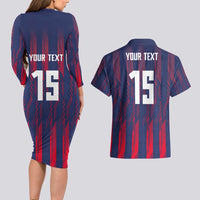 Custom Serbia Sport Fan Jersey Couples Matching Long Sleeve Bodycon Dress and Hawaiian Shirt Eagle Wings with Sporty Stripes Style - Wonder Print Shop