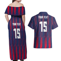 Custom Serbia Sport Fan Jersey Couples Matching Off Shoulder Maxi Dress and Hawaiian Shirt Eagle Wings with Sporty Stripes Style - Wonder Print Shop