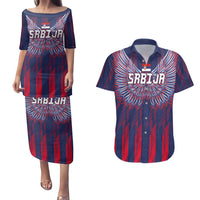 Custom Serbia Sport Fan Jersey Couples Matching Puletasi and Hawaiian Shirt Eagle Wings with Sporty Stripes Style - Wonder Print Shop