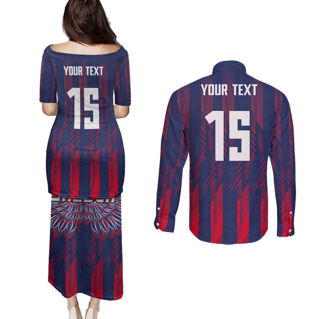 Custom Serbia Sport Fan Jersey Couples Matching Puletasi and Long Sleeve Button Shirt Eagle Wings with Sporty Stripes Style - Wonder Print Shop