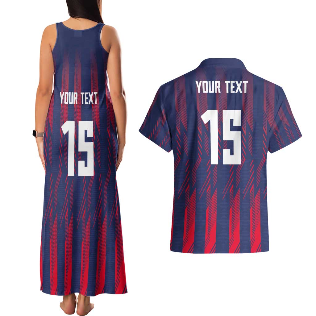 Custom Serbia Sport Fan Jersey Couples Matching Tank Maxi Dress and Hawaiian Shirt Eagle Wings with Sporty Stripes Style - Wonder Print Shop