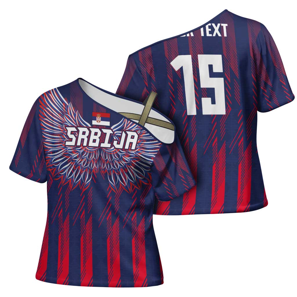 Custom Serbia Sport Fan Jersey Cross Shoulder Shirt Eagle Wings with Sporty Stripes Style - Wonder Print Shop