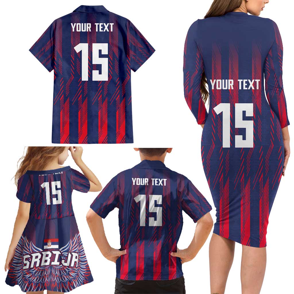 Custom Serbia Sport Fan Jersey Family Matching Long Sleeve Bodycon Dress and Hawaiian Shirt Eagle Wings with Sporty Stripes Style - Wonder Print Shop