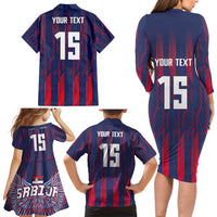 Custom Serbia Sport Fan Jersey Family Matching Long Sleeve Bodycon Dress and Hawaiian Shirt Eagle Wings with Sporty Stripes Style - Wonder Print Shop