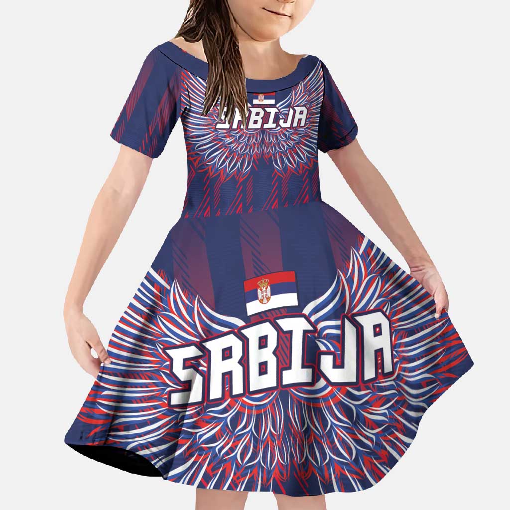 Custom Serbia Sport Fan Jersey Family Matching Mermaid Dress and Hawaiian Shirt Eagle Wings with Sporty Stripes Style - Wonder Print Shop