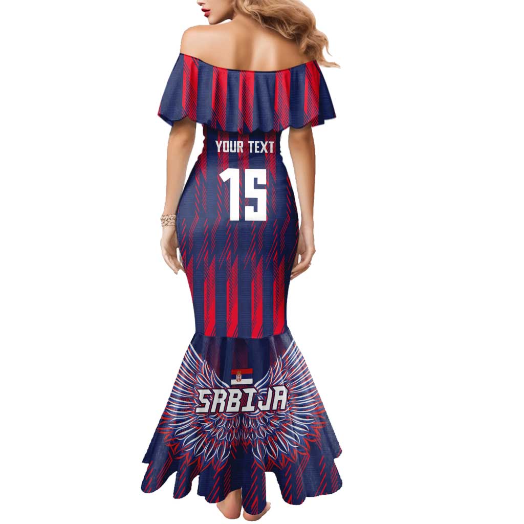 Custom Serbia Sport Fan Jersey Family Matching Mermaid Dress and Hawaiian Shirt Eagle Wings with Sporty Stripes Style - Wonder Print Shop