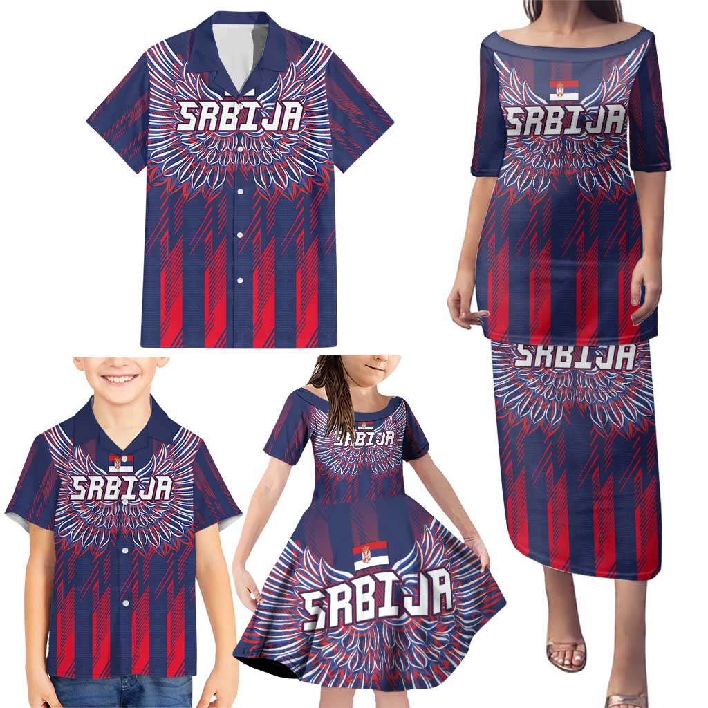 Custom Serbia Sport Fan Jersey Family Matching Puletasi and Hawaiian Shirt Eagle Wings with Sporty Stripes Style - Wonder Print Shop
