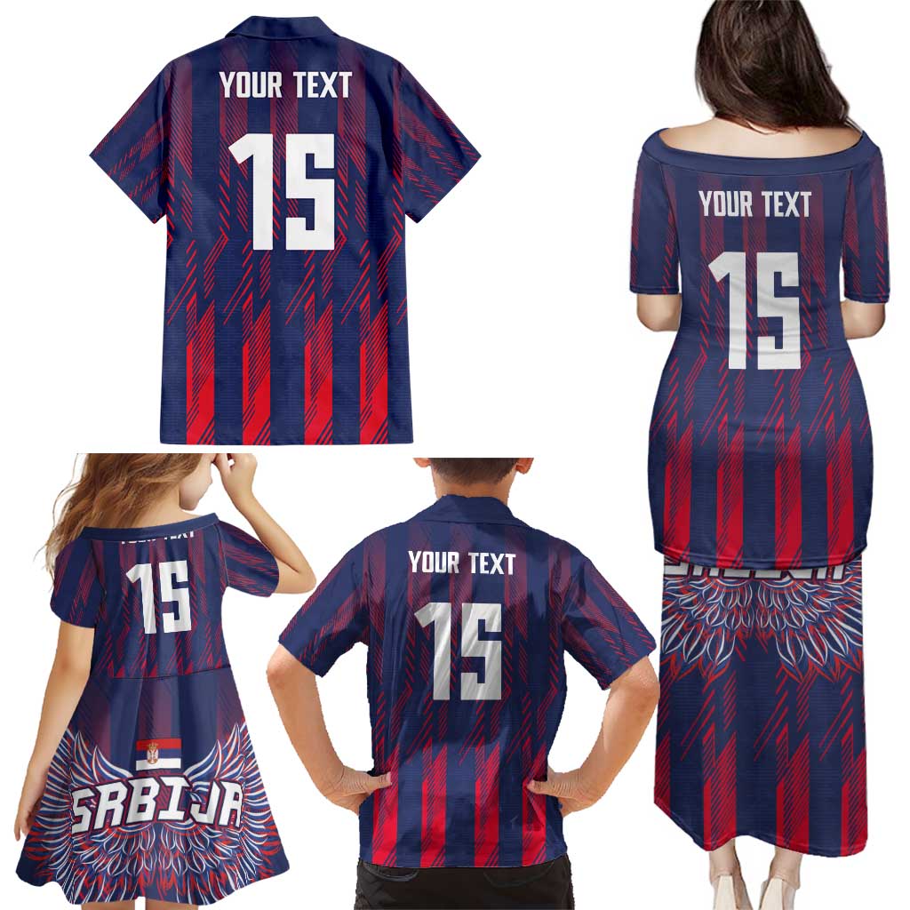 Custom Serbia Sport Fan Jersey Family Matching Puletasi and Hawaiian Shirt Eagle Wings with Sporty Stripes Style - Wonder Print Shop