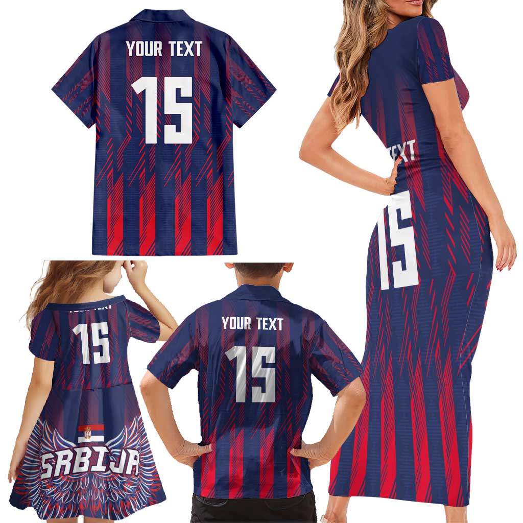 Custom Serbia Sport Fan Jersey Family Matching Short Sleeve Bodycon Dress and Hawaiian Shirt Eagle Wings with Sporty Stripes Style - Wonder Print Shop